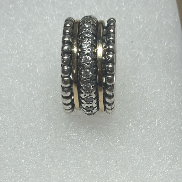 14k Solid Gold & 9.25 S. Silver spinning ring with zircons